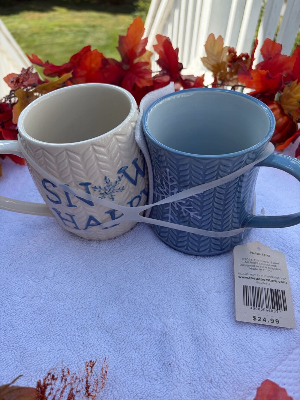 Winter Blue and Cream Knit-Texture Ceramic Mug Set - Seasonal Home Dining